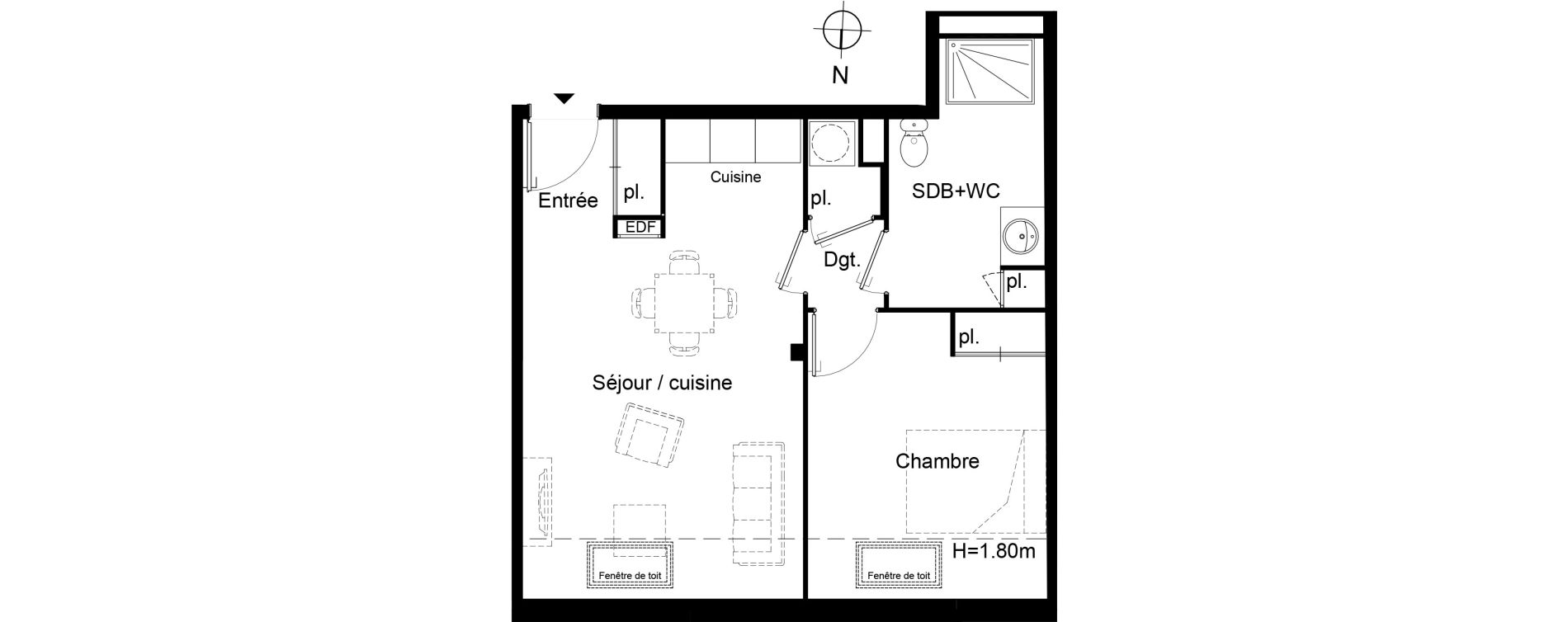 Appartement T2 de 41,50 m2 &agrave; Pau Centre ville