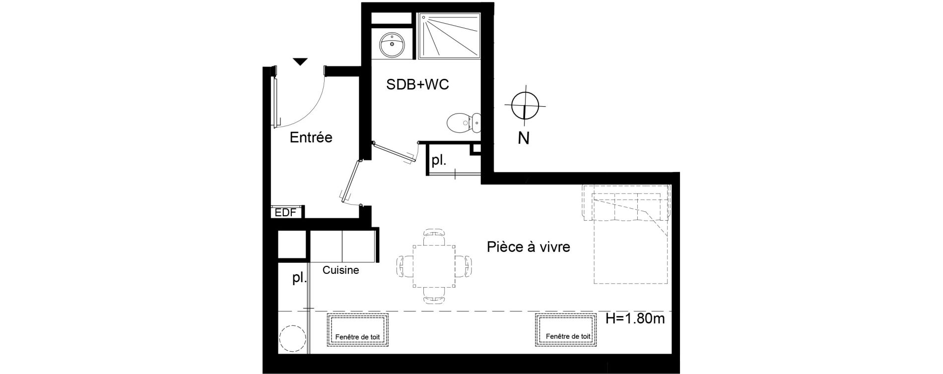 Appartement T1 de 30,00 m2 &agrave; Pau Centre ville