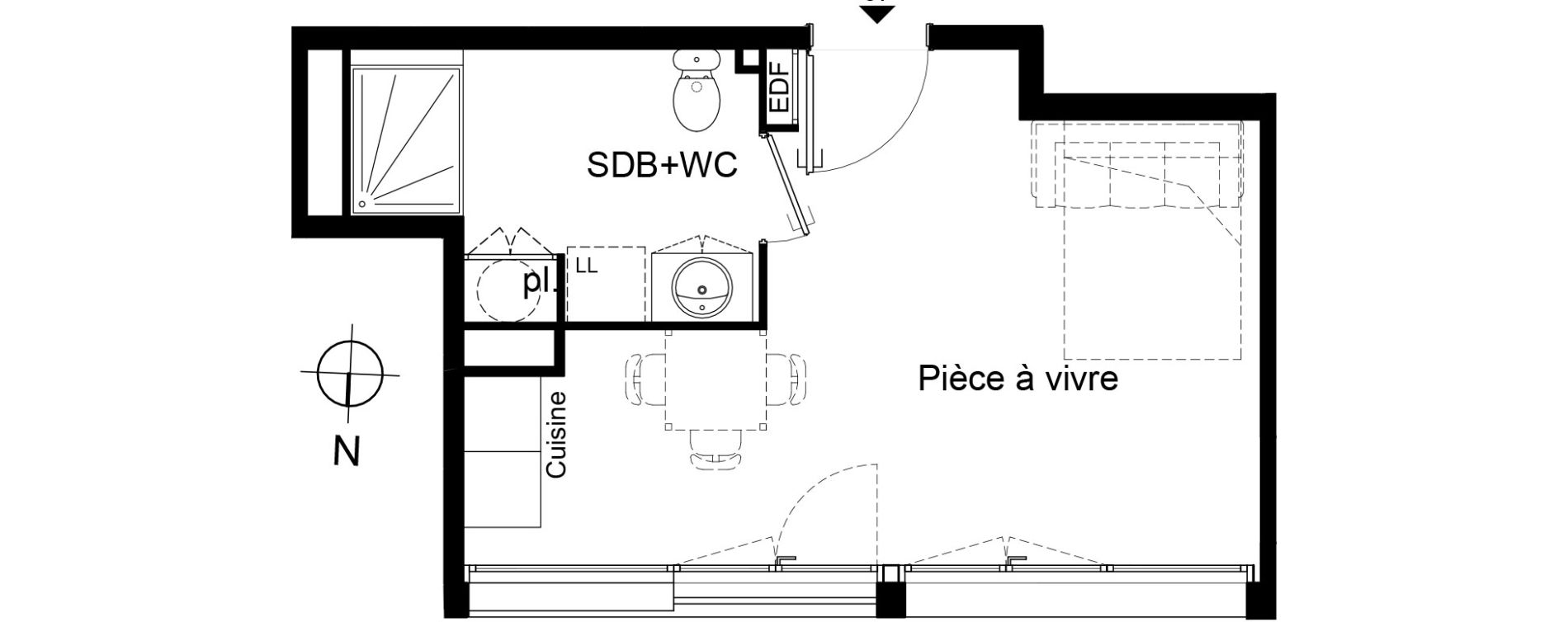 Appartement T1 de 25,20 m2 &agrave; Pau Centre ville