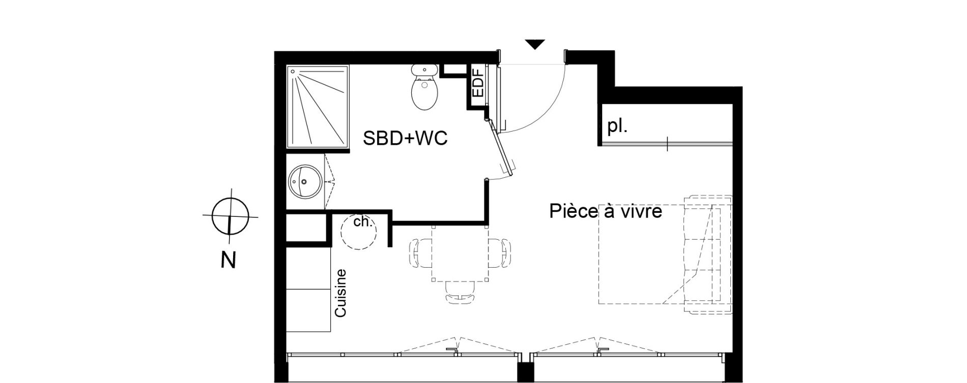 Appartement T1 de 24,40 m2 &agrave; Pau Centre ville