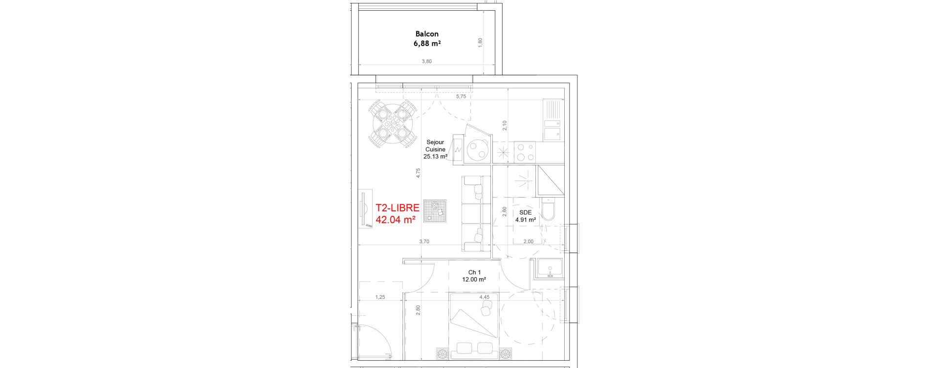 Appartement T2 de 42,04 m2 &agrave; Saint-Jean-De-Luz Acotz