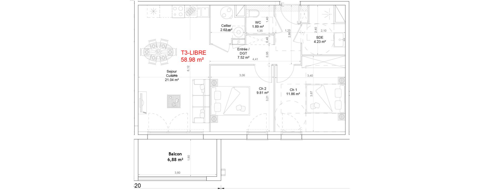 Appartement T3 de 58,98 m2 &agrave; Saint-Jean-De-Luz Acotz