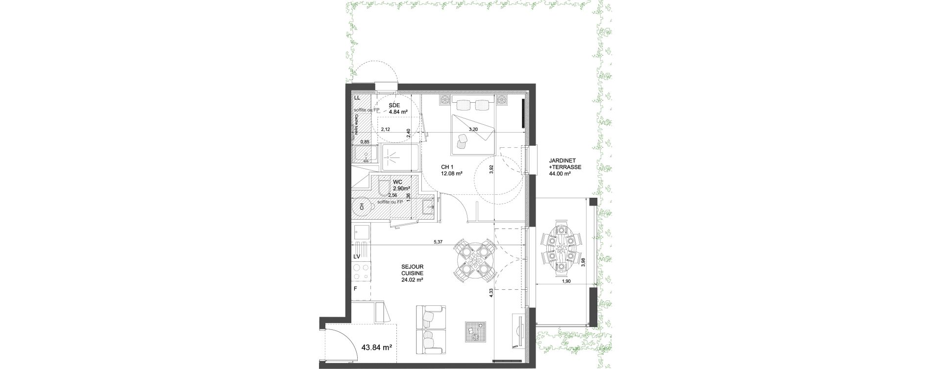 Appartement T2 de 43,84 m2 &agrave; Saint-Palais Centre