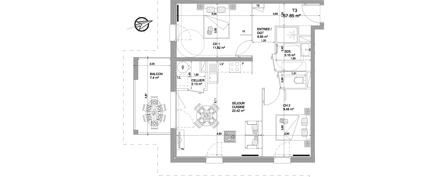 Appartement T3 de 57,85 m2 &agrave; Saint-Palais Centre