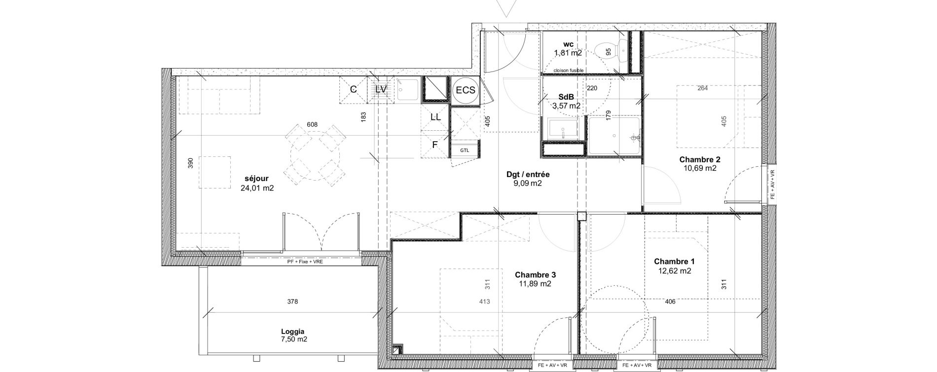 Appartement T4 de 73,68 m2 &agrave; Saint-Palais Centre