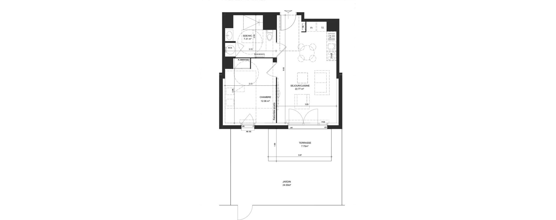 Appartement T2 de 42,14 m2 &agrave; Saint-Palais Centre