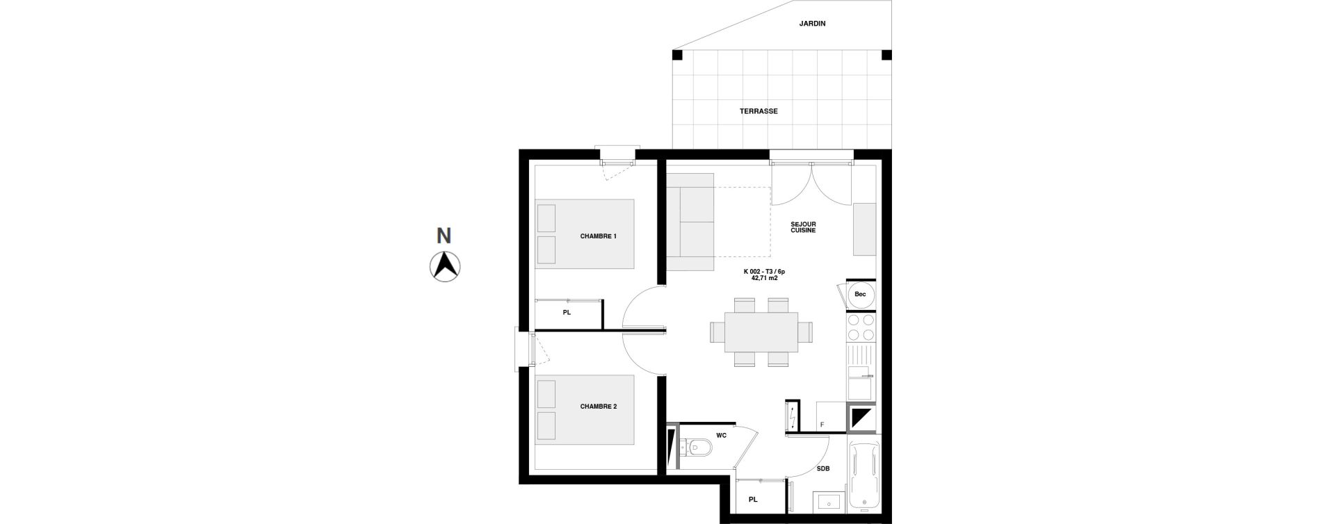 Appartement T3 de 42,71 m2 &agrave; Urrugne Centre