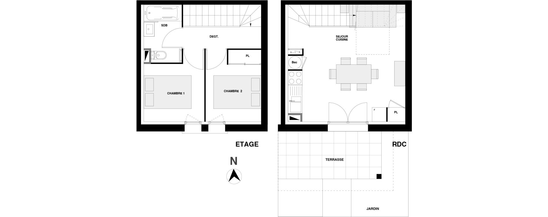 Duplex T3 de 42,27 m2 &agrave; Urrugne Centre