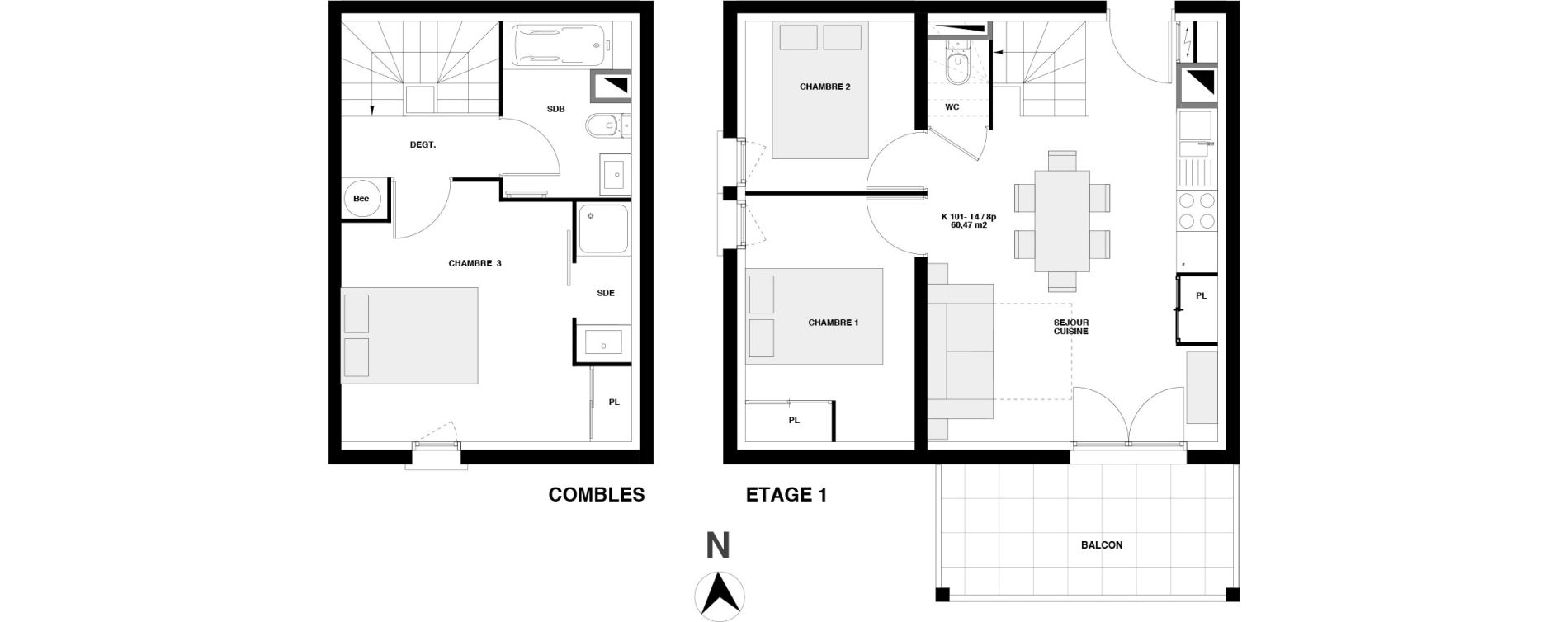 Duplex T4 de 60,47 m2 &agrave; Urrugne Centre