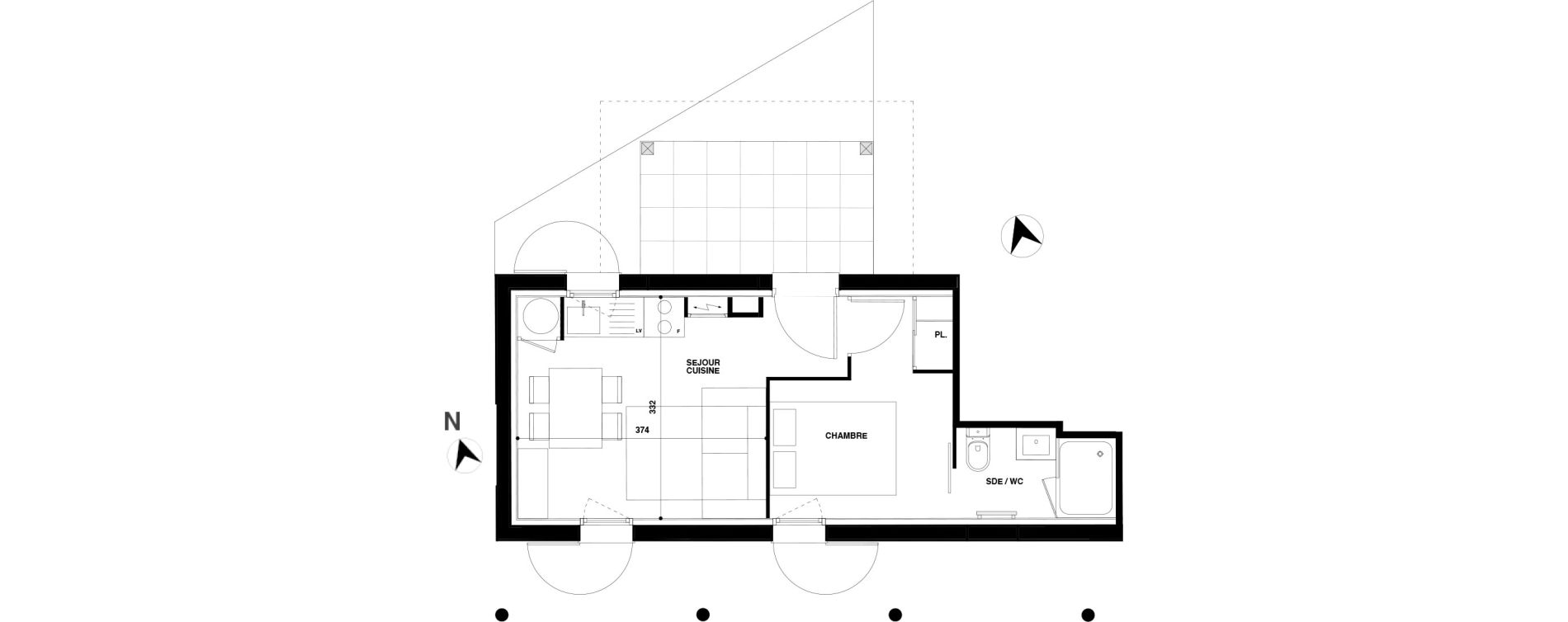 Appartement T2 de 24,22 m2 &agrave; Urrugne Centre