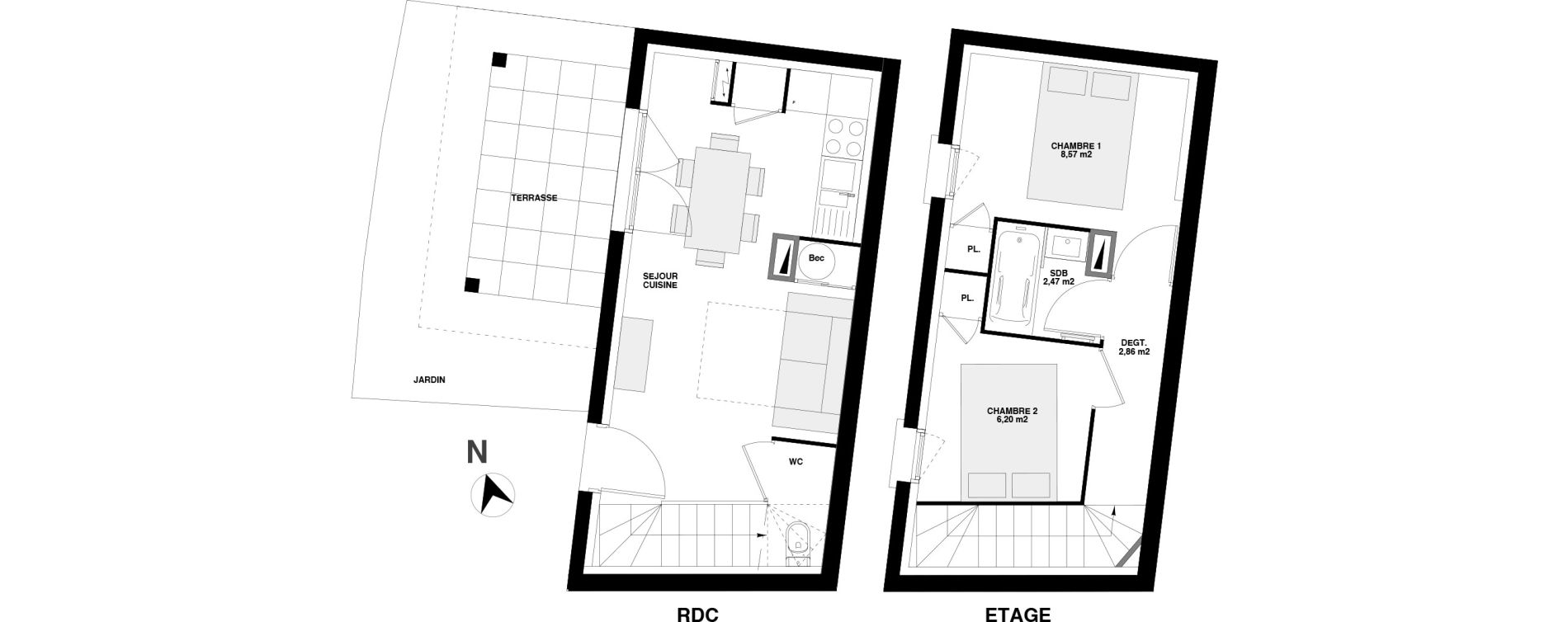 Duplex T3 de 41,17 m2 &agrave; Urrugne Centre