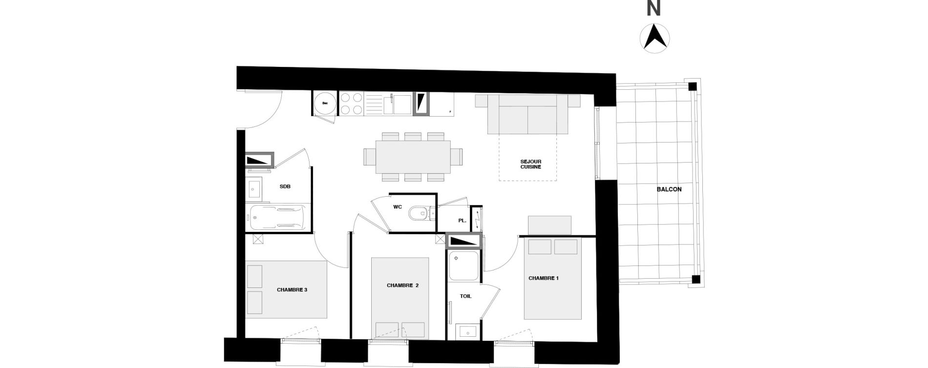 Appartement T4  meubl   de 49 84 m2 1er tage E Le Domaine d 