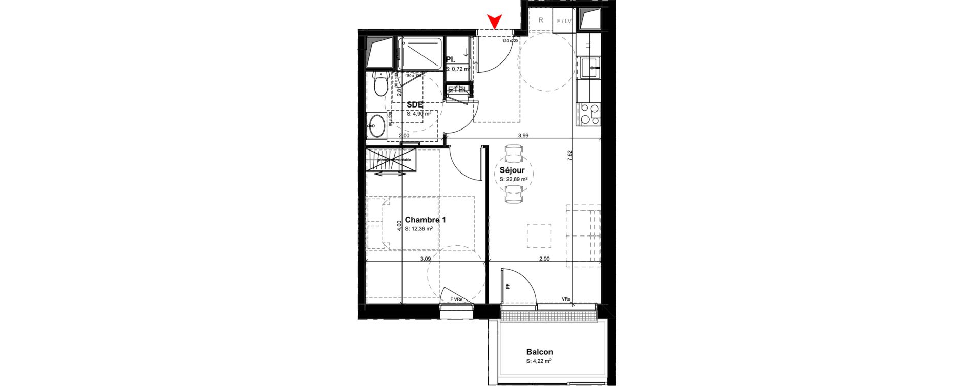 Appartement T2 meubl&eacute; de 40,87 m2 &agrave; Buxerolles Centre