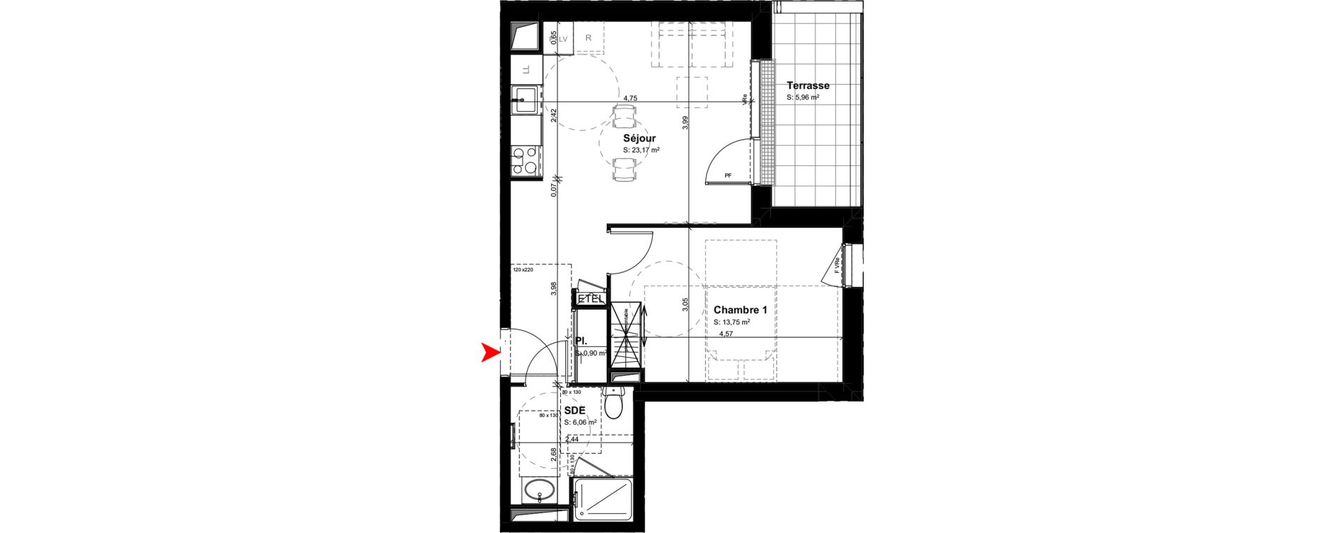 Appartement T2 meubl&eacute; de 43,88 m2 &agrave; Buxerolles Centre