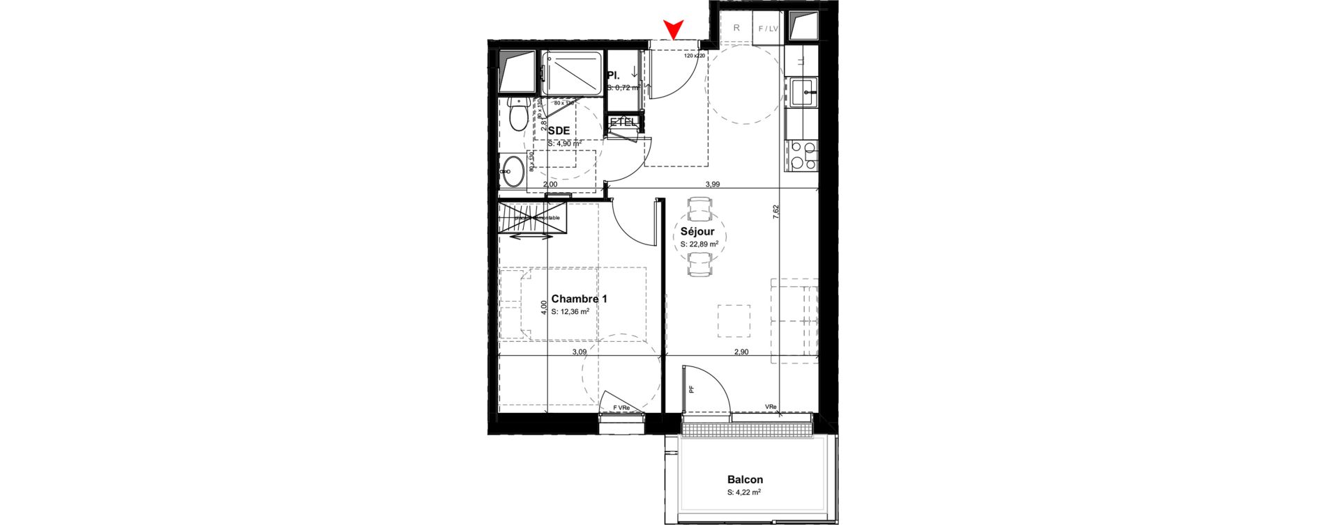 Appartement T2 meubl&eacute; de 40,87 m2 &agrave; Buxerolles Centre
