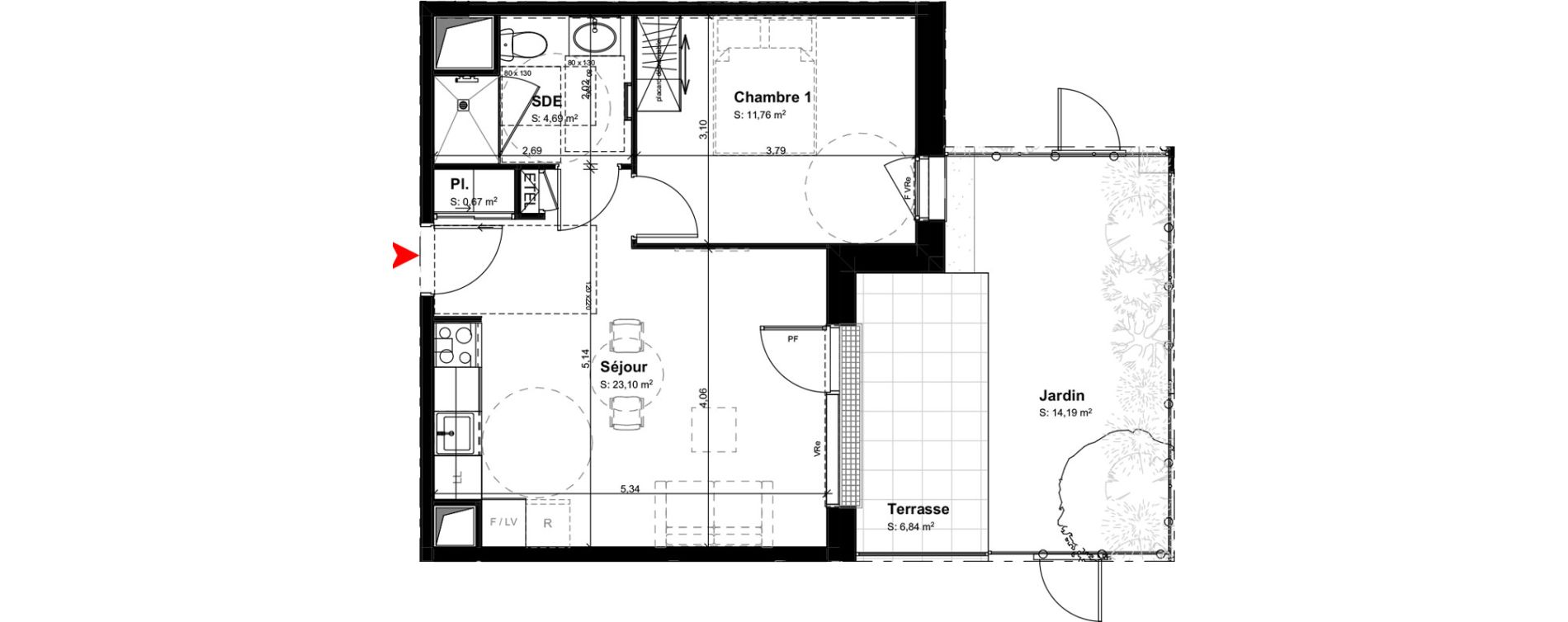 Appartement T2 meubl&eacute; de 40,22 m2 &agrave; Buxerolles Centre