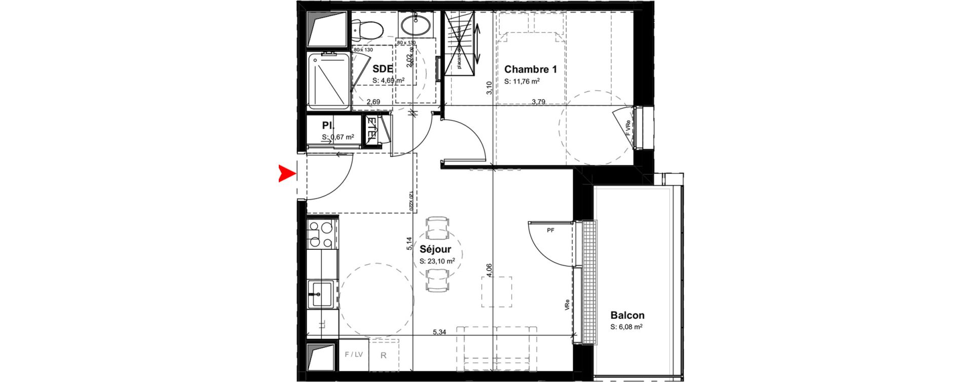 Appartement T2 meubl&eacute; de 40,22 m2 &agrave; Buxerolles Centre