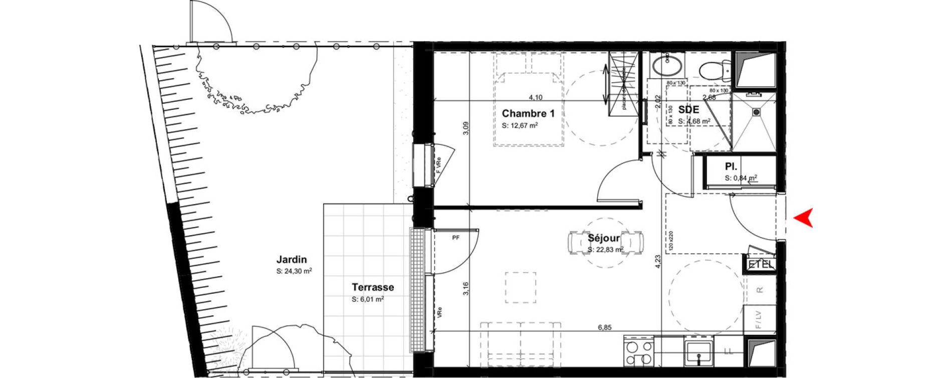 Appartement T2 meubl&eacute; de 41,02 m2 &agrave; Buxerolles Centre