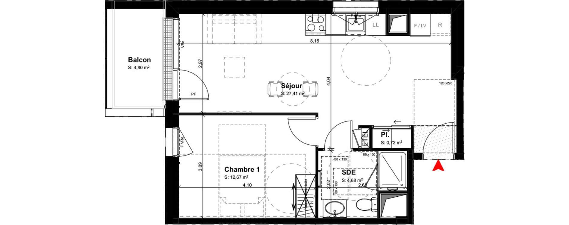 Appartement T2 meubl&eacute; de 45,48 m2 &agrave; Buxerolles Centre