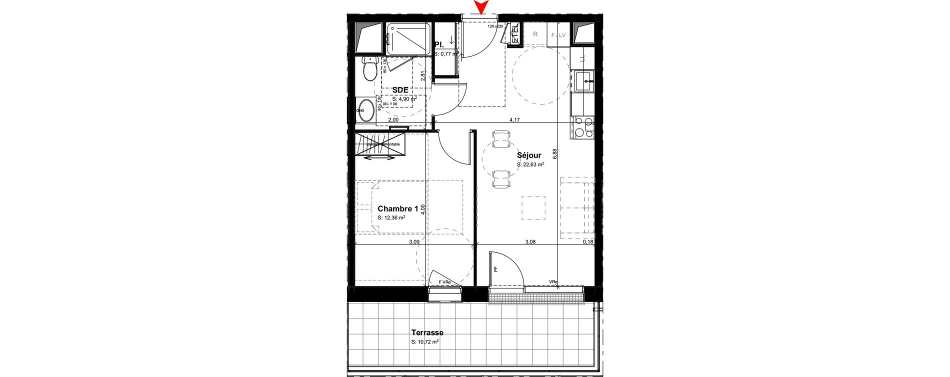 Appartement T2 meubl&eacute; de 40,66 m2 &agrave; Buxerolles Centre