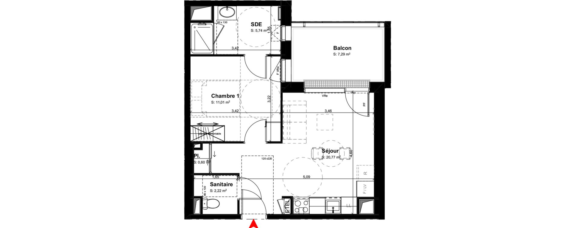 Appartement T2 meubl&eacute; de 40,34 m2 &agrave; Buxerolles Centre