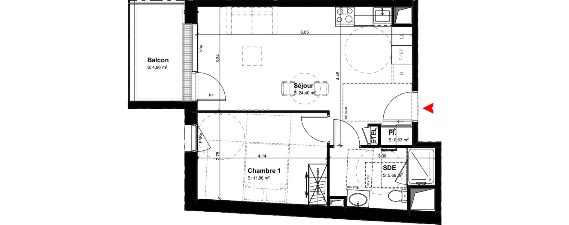 Appartement T2 meubl&eacute; de 42,58 m2 &agrave; Buxerolles Centre