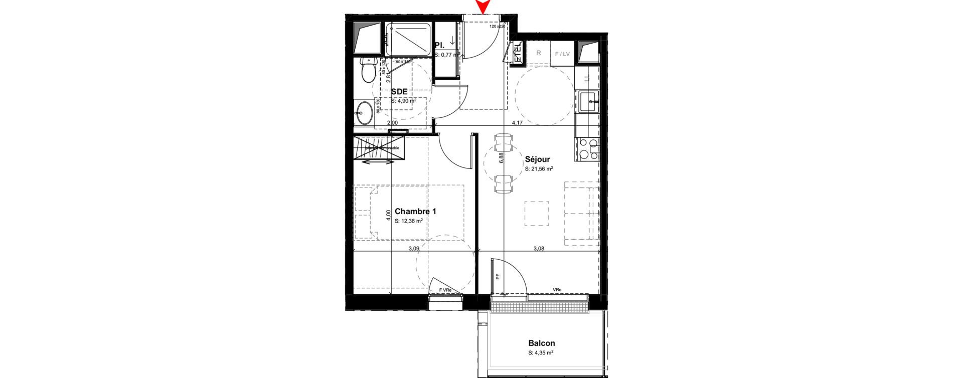 Appartement T2 meubl&eacute; de 39,59 m2 &agrave; Buxerolles Centre