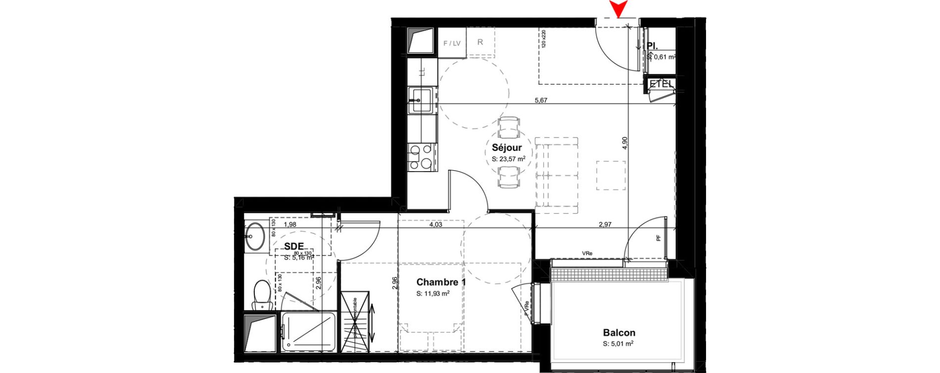 Appartement T2 meubl&eacute; de 41,27 m2 &agrave; Buxerolles Centre