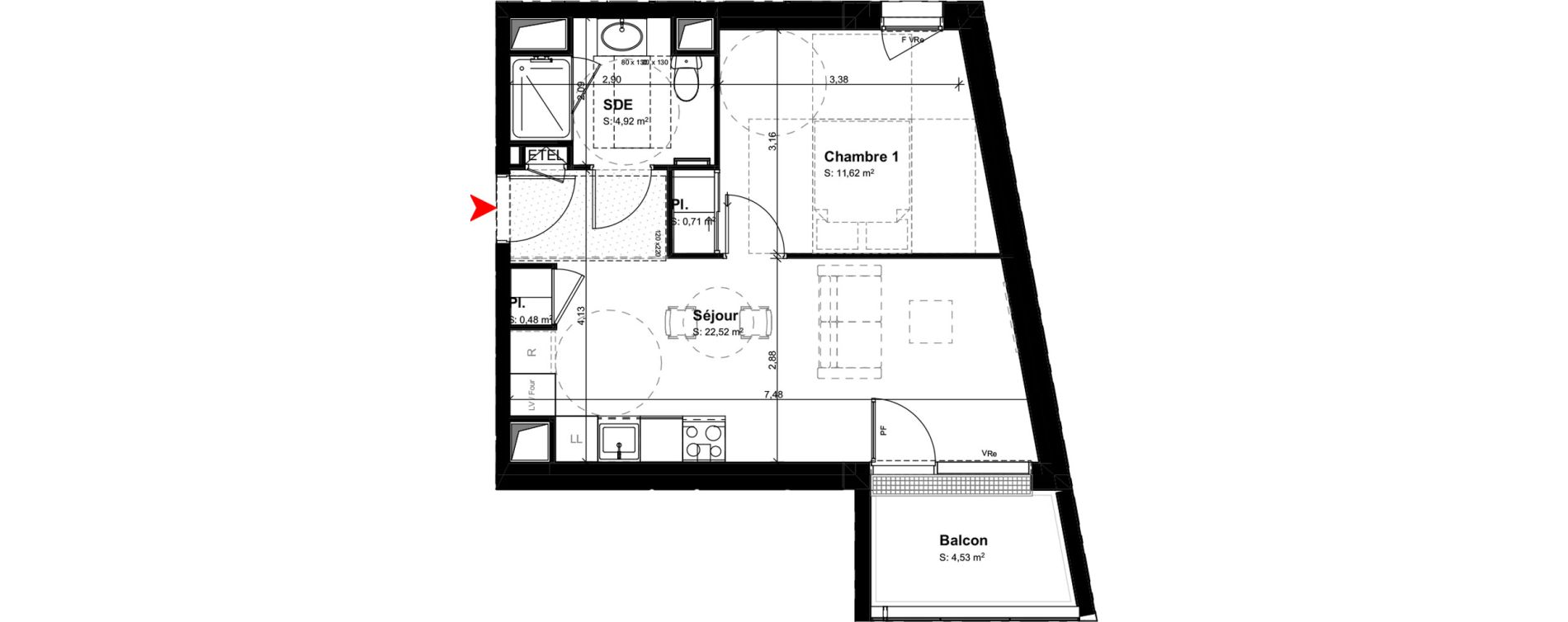 Appartement T2 meubl&eacute; de 40,25 m2 &agrave; Buxerolles Centre