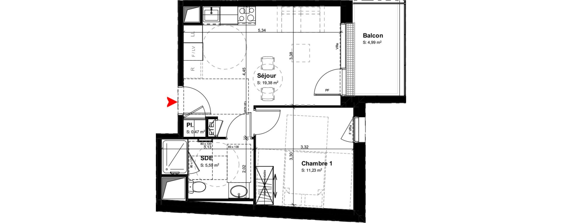 Appartement T2 meubl&eacute; de 36,67 m2 &agrave; Buxerolles Centre