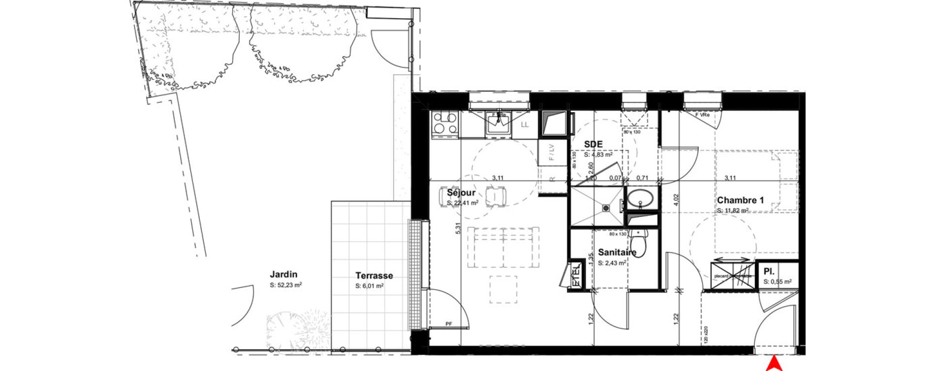Appartement T2 meubl&eacute; de 42,04 m2 &agrave; Buxerolles Centre