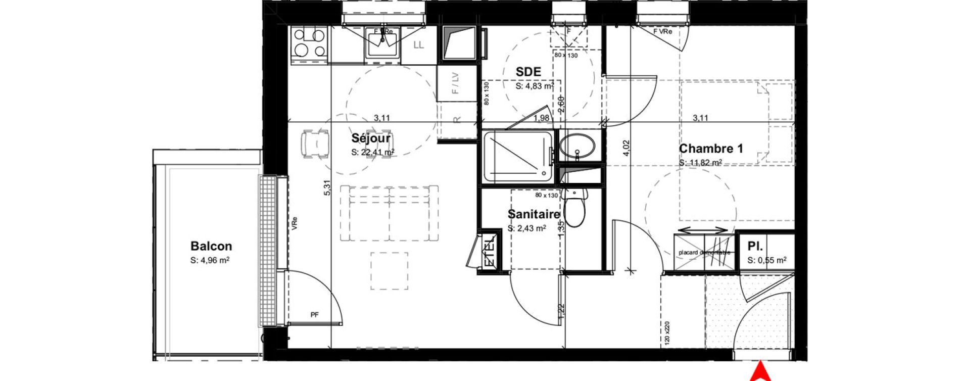 Appartement T2 meubl&eacute; de 42,04 m2 &agrave; Buxerolles Centre