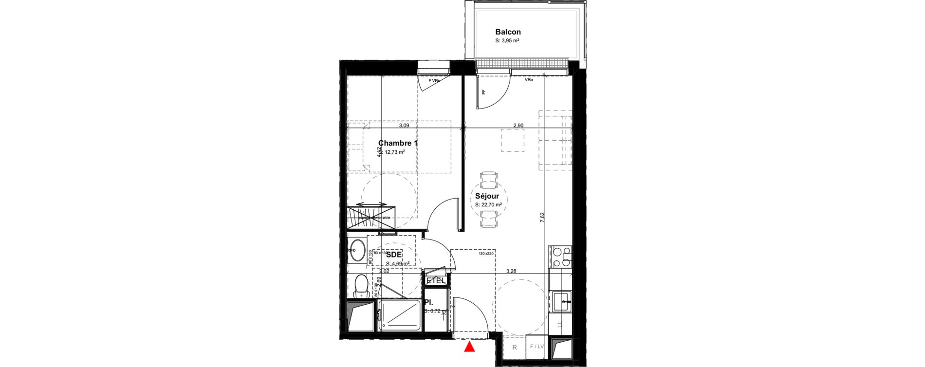 Appartement T2 meubl&eacute; de 40,84 m2 &agrave; Buxerolles Centre