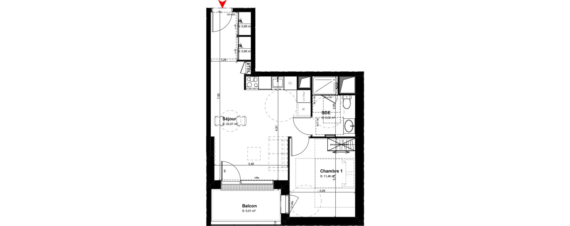 Appartement T2 meubl&eacute; de 41,87 m2 &agrave; Buxerolles Centre