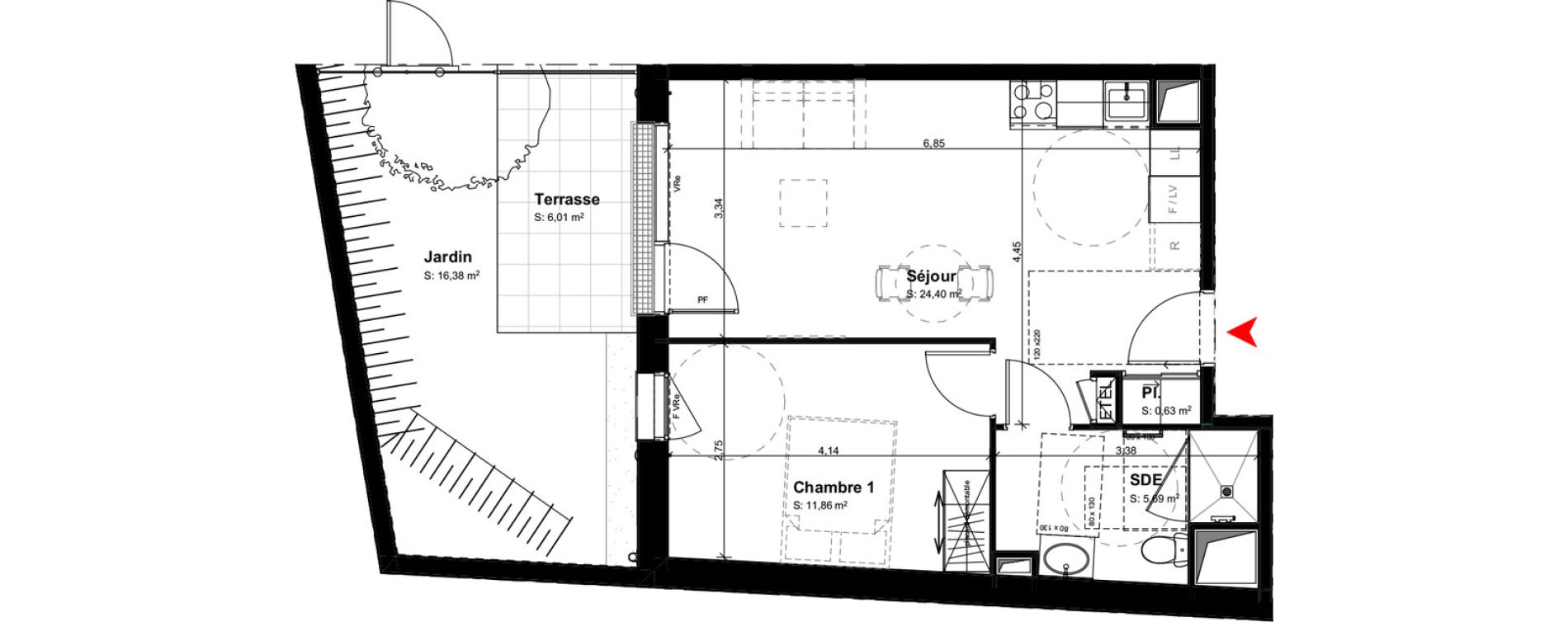 Appartement T2 meubl&eacute; de 42,58 m2 &agrave; Buxerolles Centre