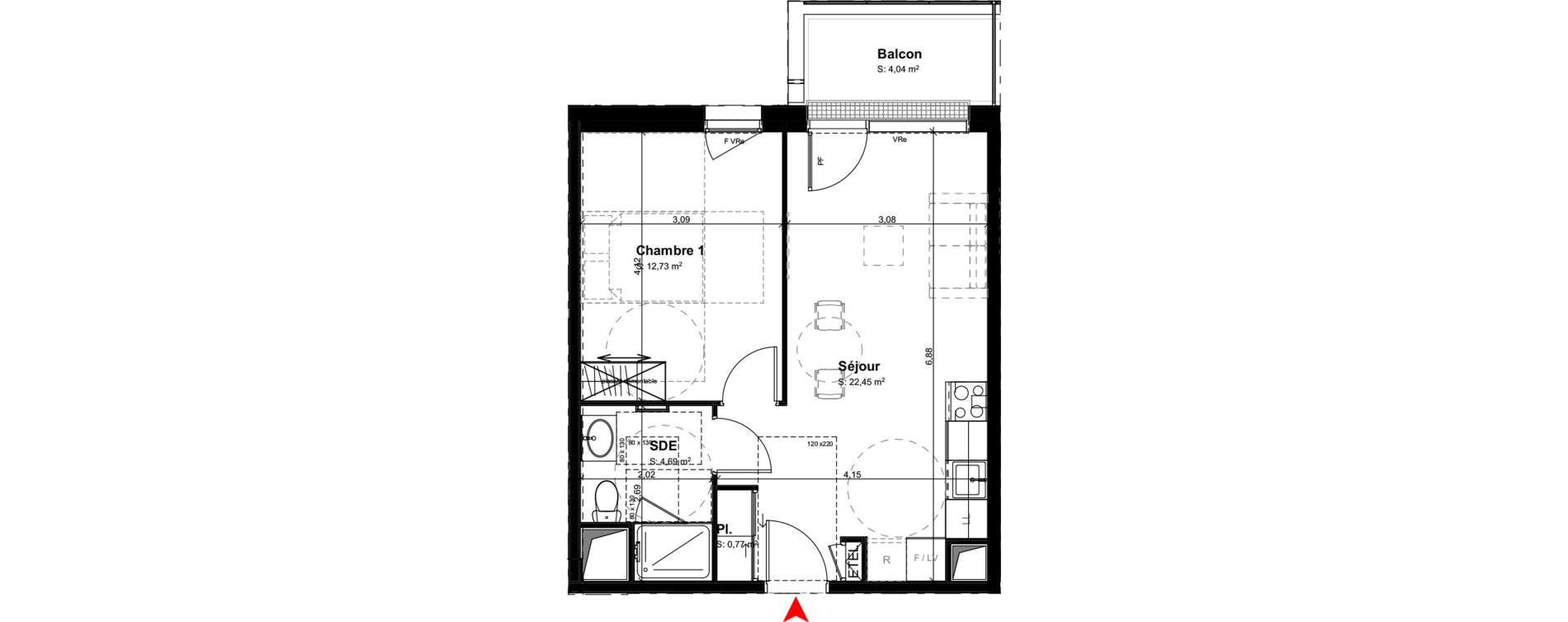 Appartement T2 meubl&eacute; de 40,64 m2 &agrave; Buxerolles Centre
