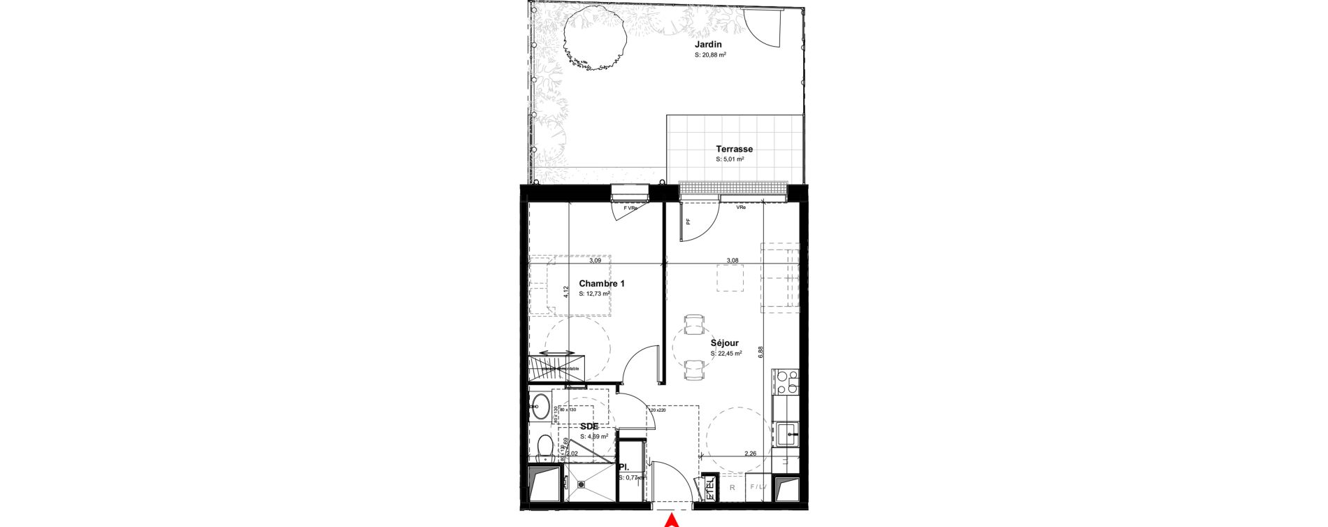 Appartement T2 meubl&eacute; de 40,64 m2 &agrave; Buxerolles Centre