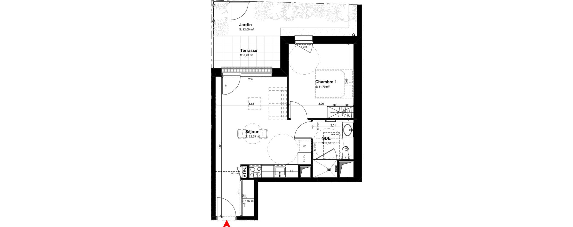Appartement T2 meubl&eacute; de 40,42 m2 &agrave; Buxerolles Centre