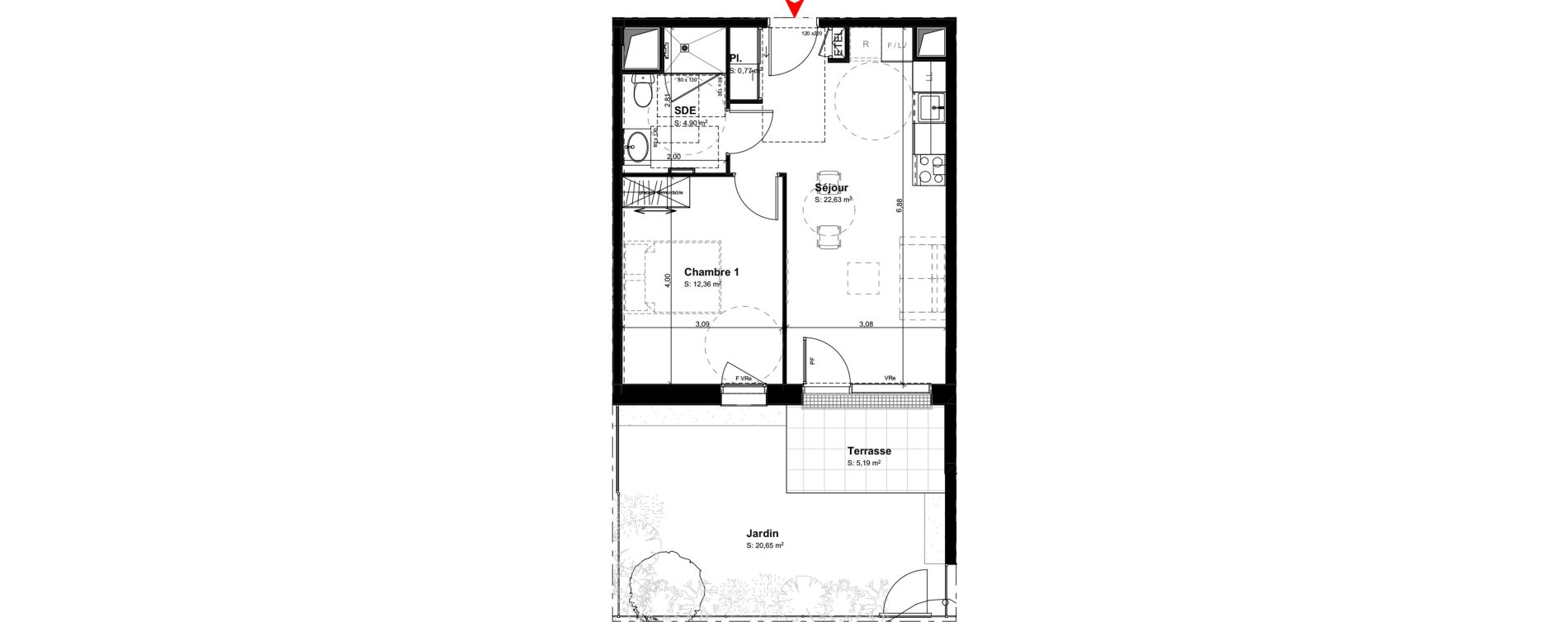 Appartement T2 meubl&eacute; de 40,66 m2 &agrave; Buxerolles Centre