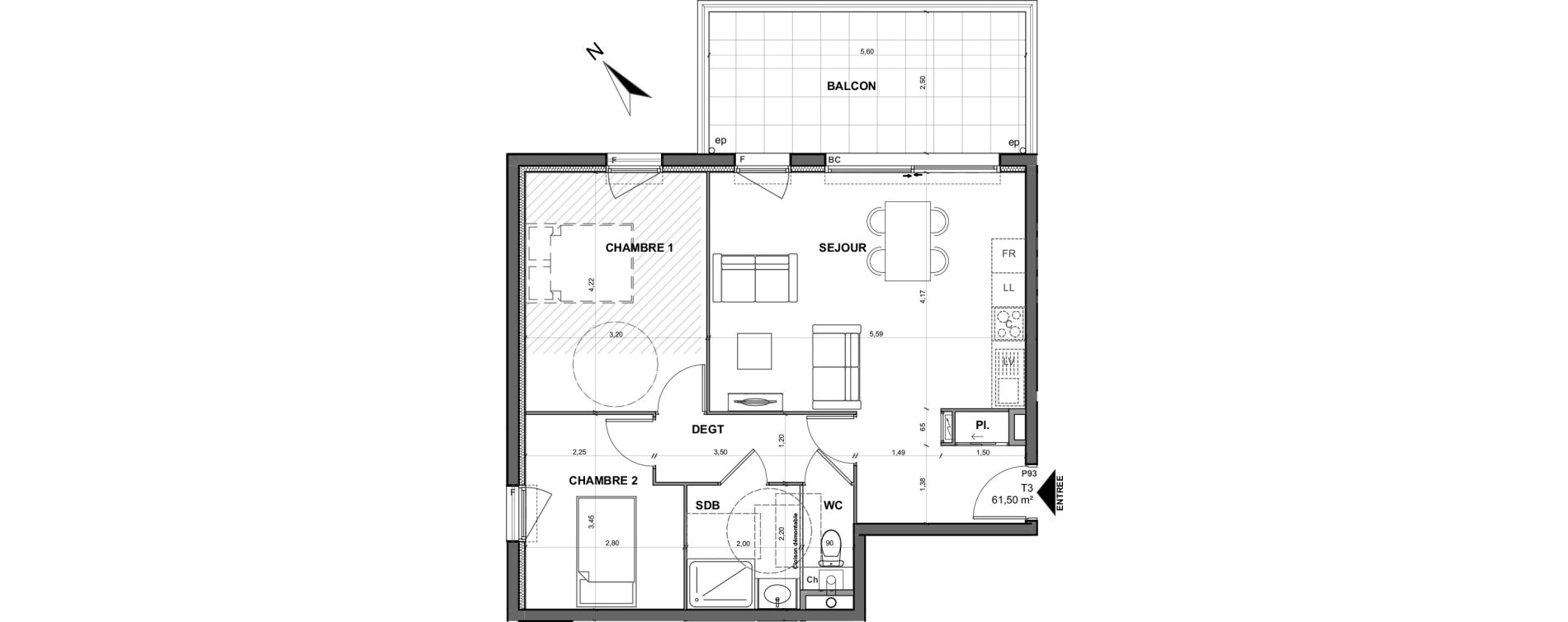 Appartement T3 de 61,50 m2 &agrave; Buxerolles Centre