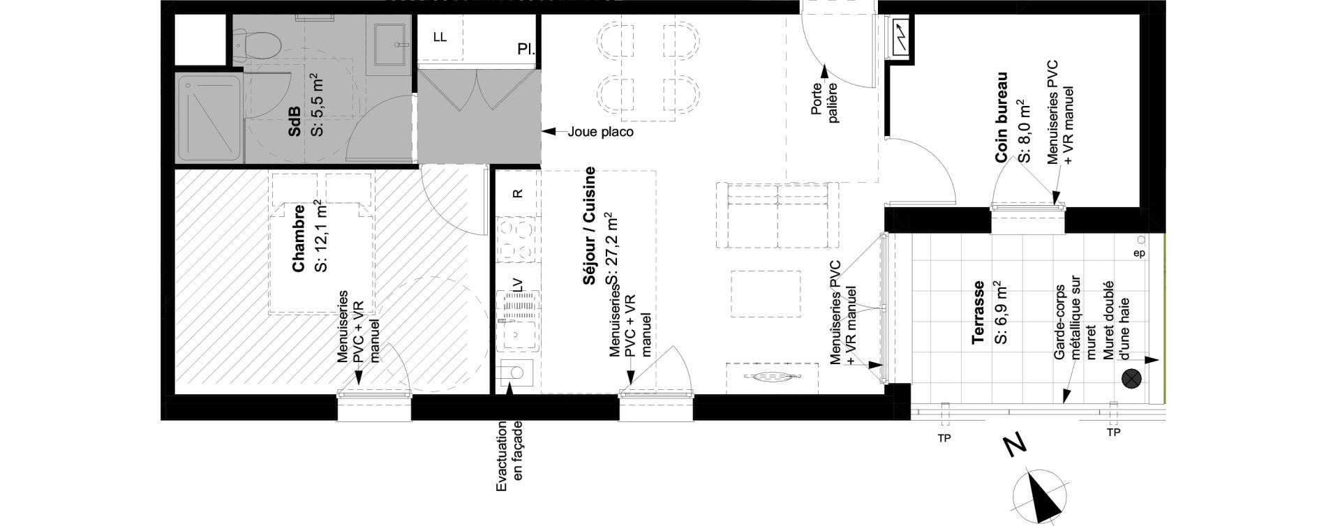 Appartement T2 de 52,80 m2 &agrave; Buxerolles Planty - amandiers