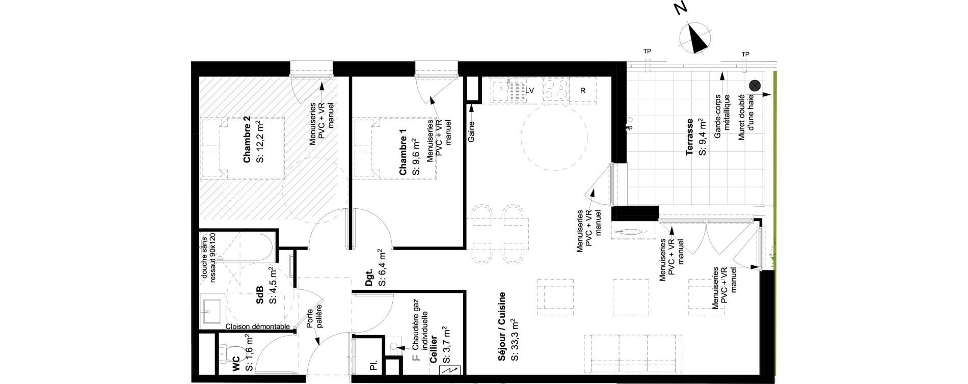 Appartement T3 de 71,30 m2 &agrave; Buxerolles Planty - amandiers