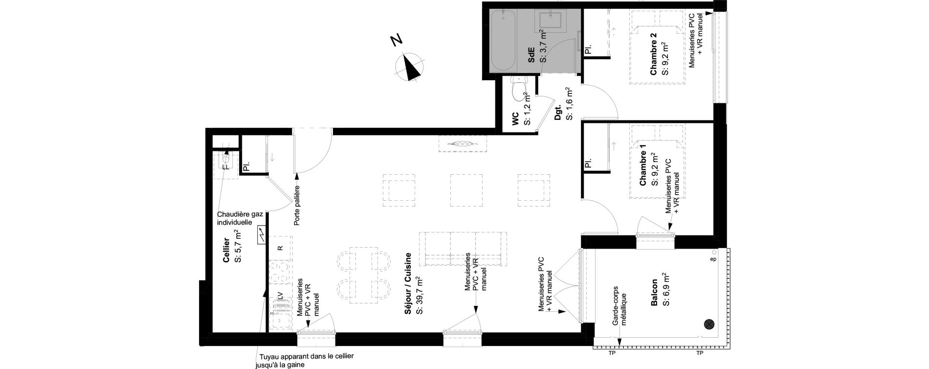 Appartement T3 de 70,30 m2 &agrave; Buxerolles Planty - amandiers