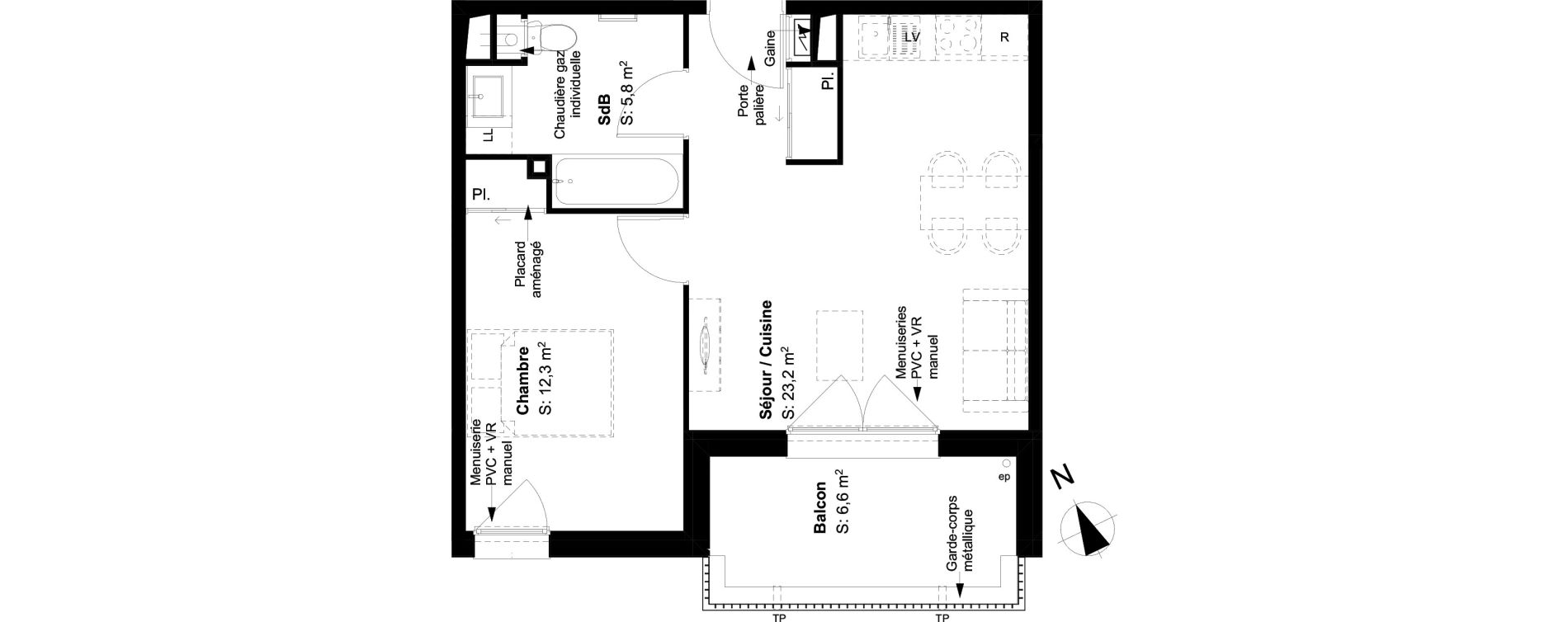 Appartement T2 de 41,30 m2 &agrave; Buxerolles Planty - amandiers