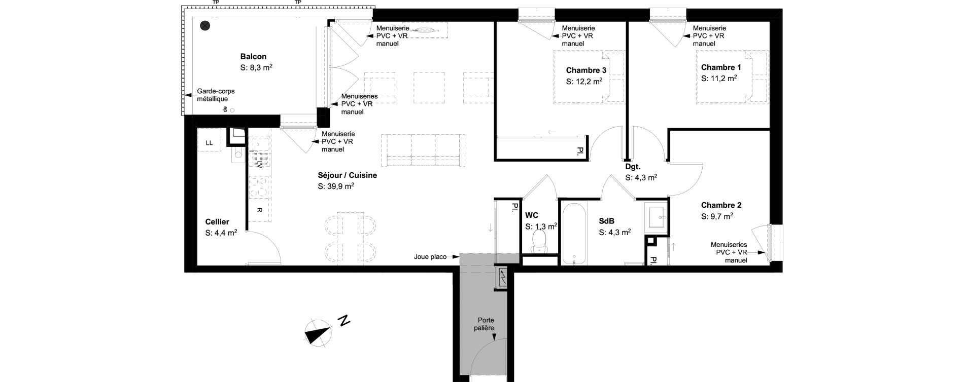 Appartement T4 de 87,30 m2 &agrave; Buxerolles Planty - amandiers