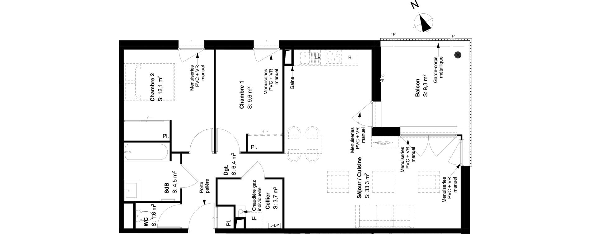 Appartement T3 de 71,20 m2 &agrave; Buxerolles Planty - amandiers