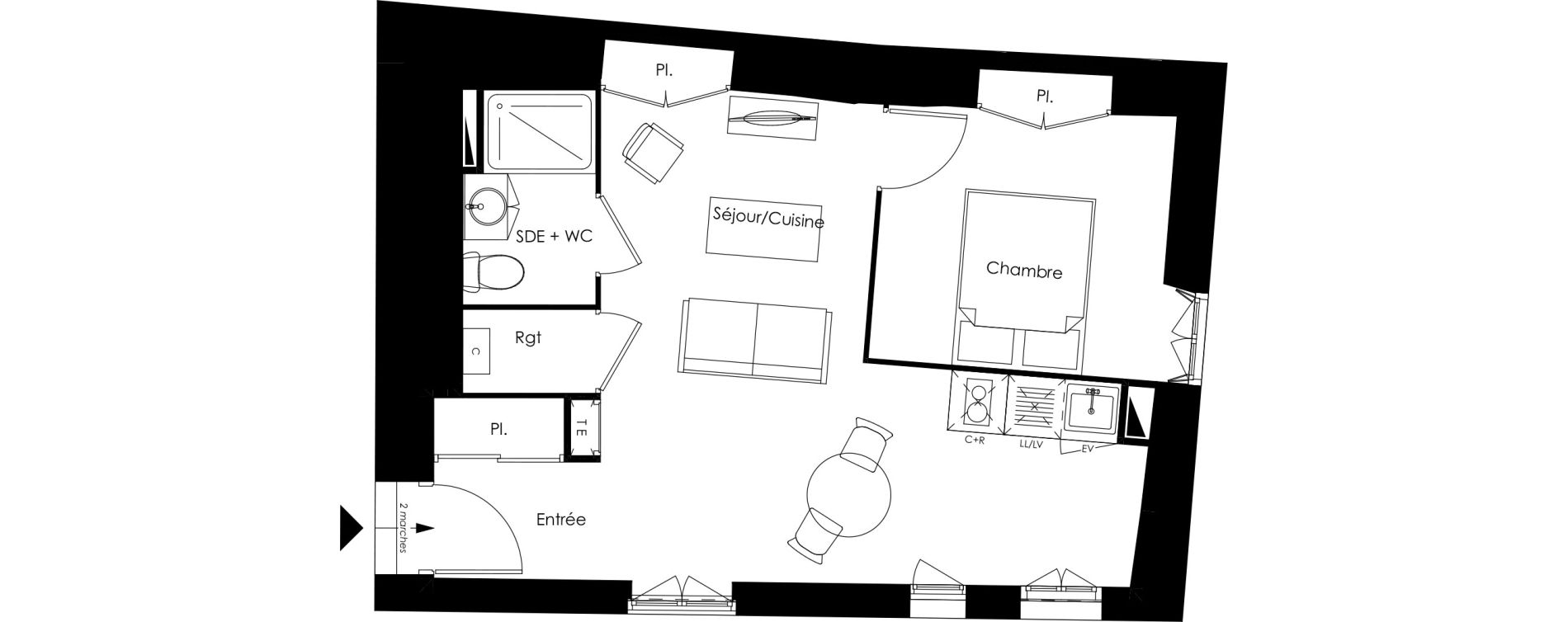 Appartement T2 de 39,69 m2 &agrave; Ch&acirc;tellerault Centre