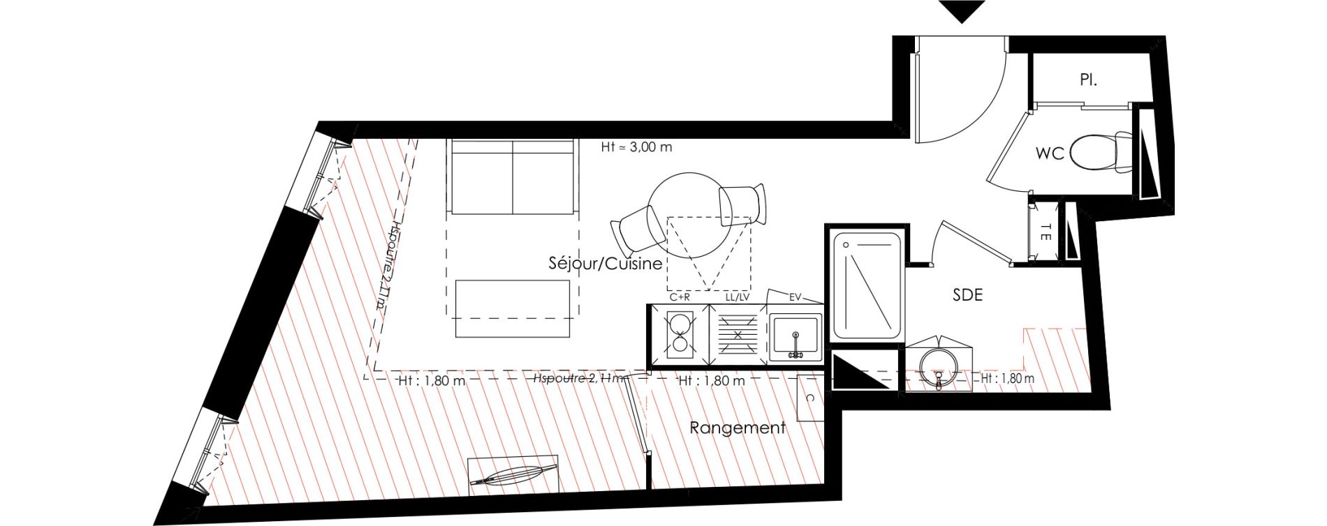 Appartement T1 de 18,28 m2 &agrave; Ch&acirc;tellerault Centre