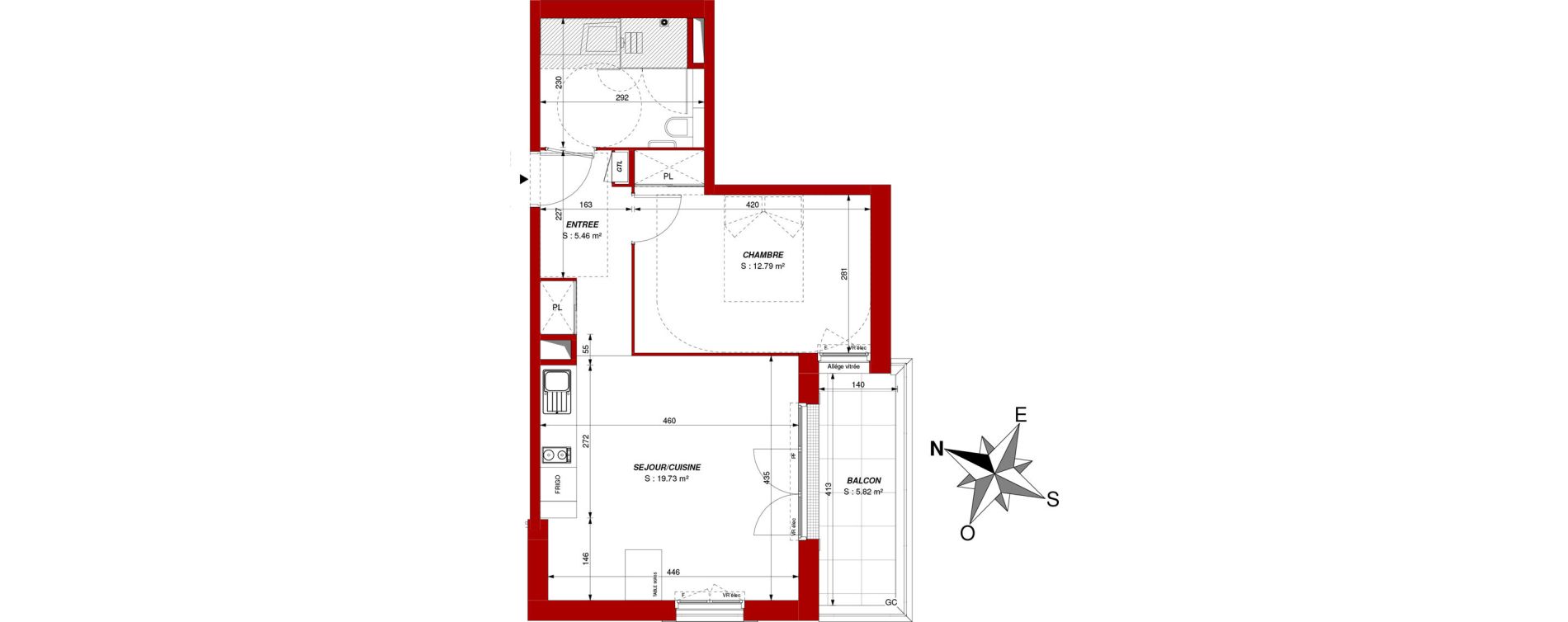 Appartement T2 de 44,44 m2 &agrave; Ch&acirc;tellerault Centre