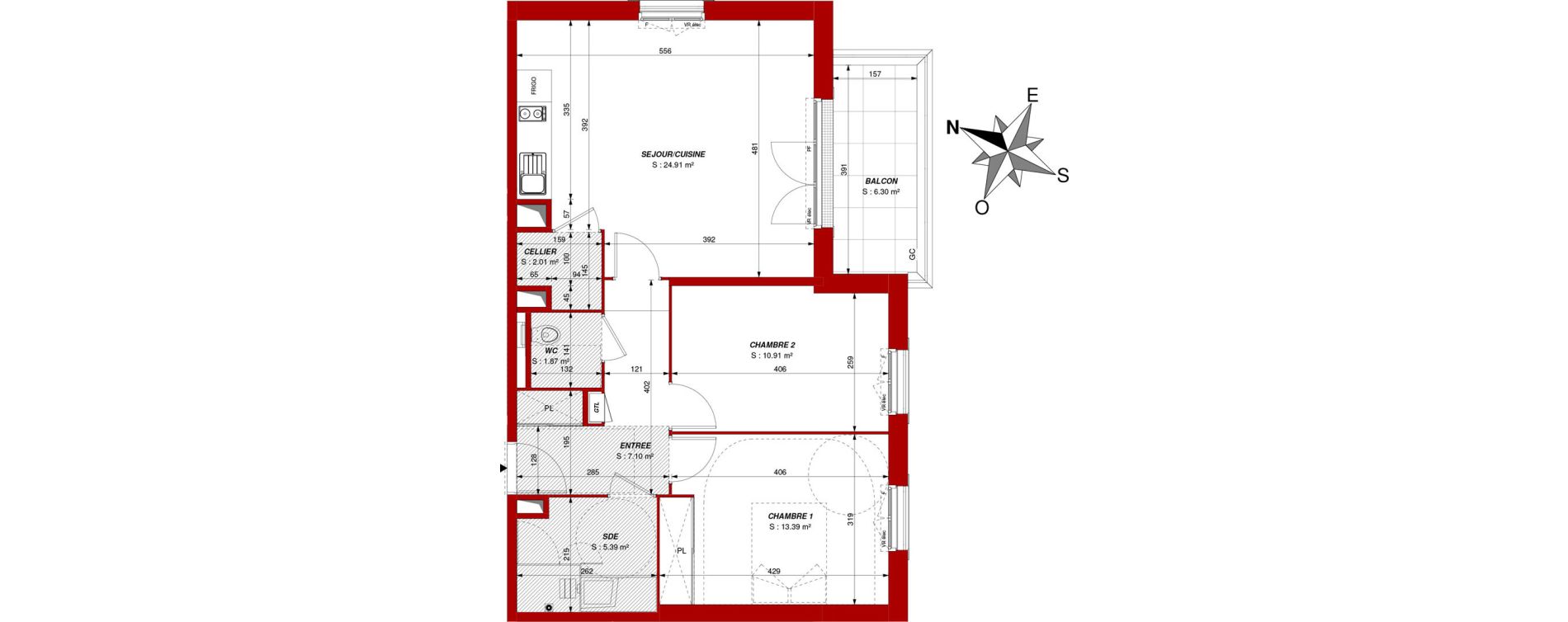 Appartement T3 de 65,59 m2 &agrave; Ch&acirc;tellerault Centre